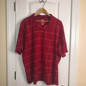 IZOD Mens Polo Shirt Red XXL Window Pane Plaid Preppy Casual Americana Grandpa